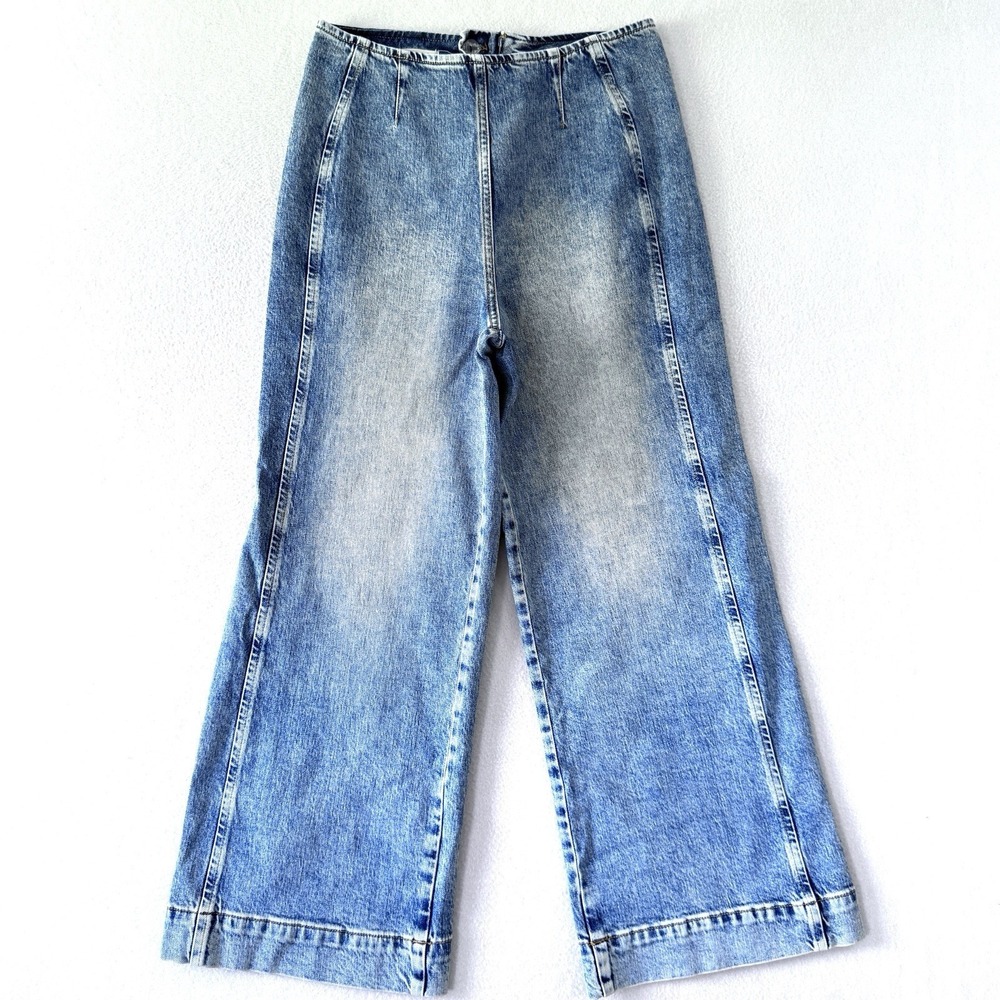 Pilcro Anthropolgie Jeans Womens 28 Wide Leg Ankle‎ Crop Denim Back Zip Fade